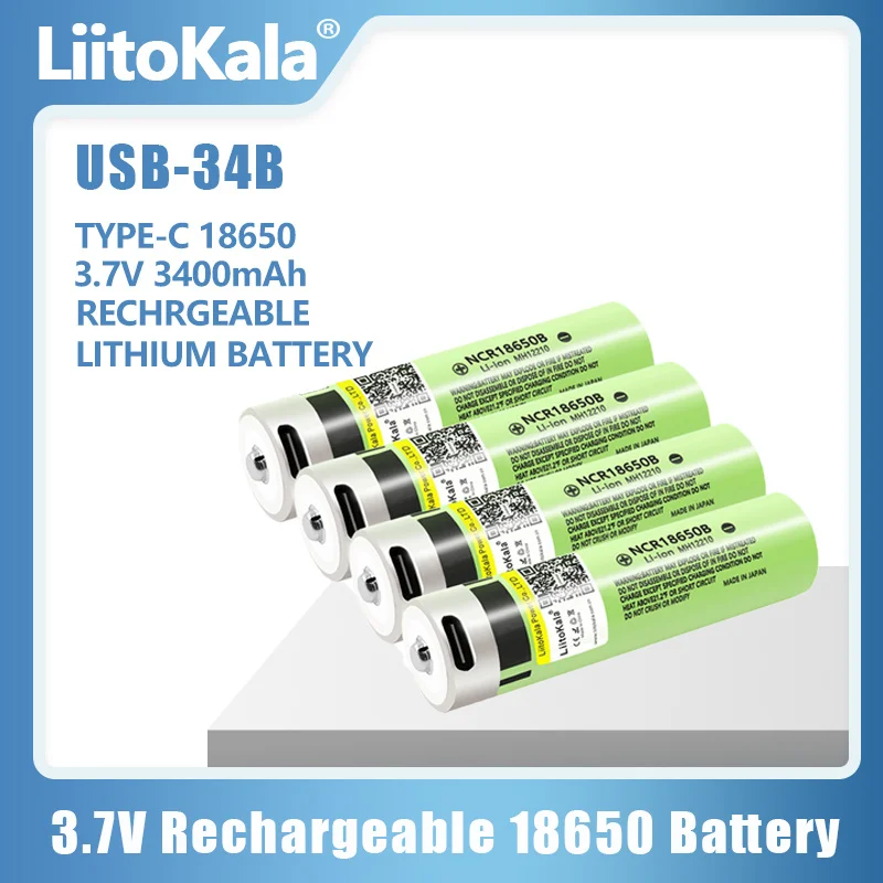 1-10VNT LiitoKala USB-34B), 3,7 V Originalus NCR18650B 3.7 v 3400mah Li-ion Įkraunama Baterija Su LED Indikatorius DC-Įkrovimas . ' - ' . 0