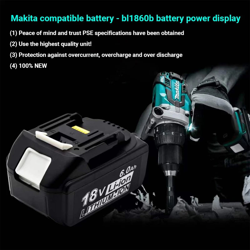 100%pakaitinė ličio jonų baterija Makita 18V 6Ah įkrovimo su įkrovimo lygio LED indikatorius power tools LXT BL1860B BL . ' - ' . 4