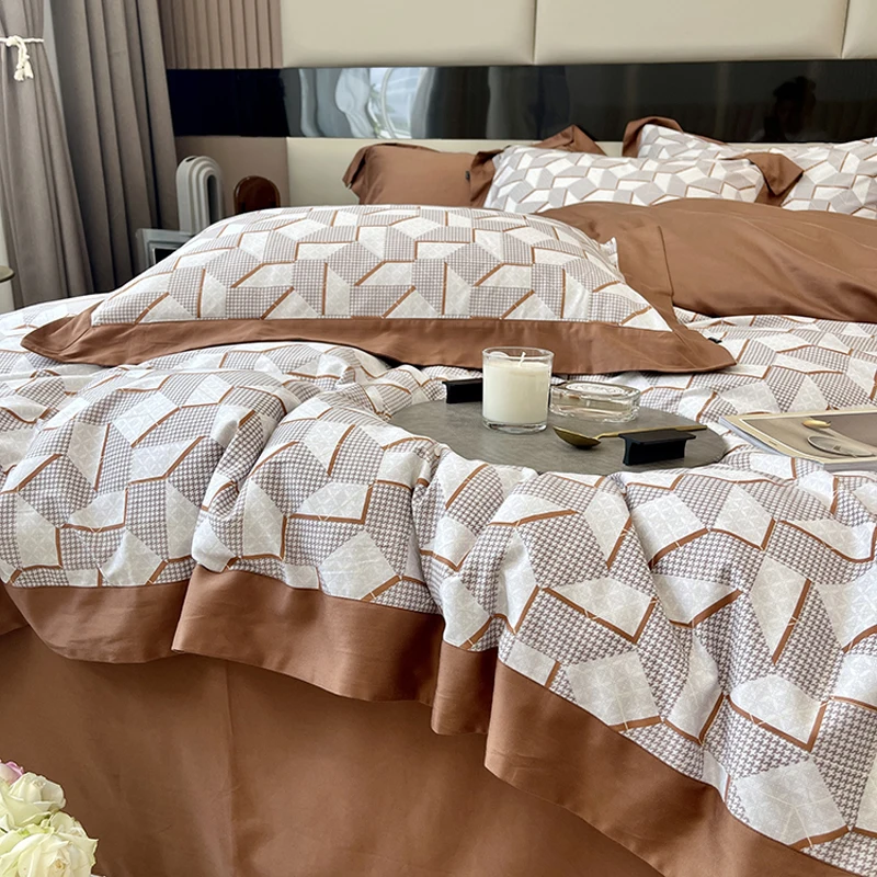 2023 naujas keturių dalių patalynės mados medvilnės dvigubai buitinių lova lapas antklodė padengti sujungimas dizaino patalynės juostele atitikimo kavos . ' - ' . 3