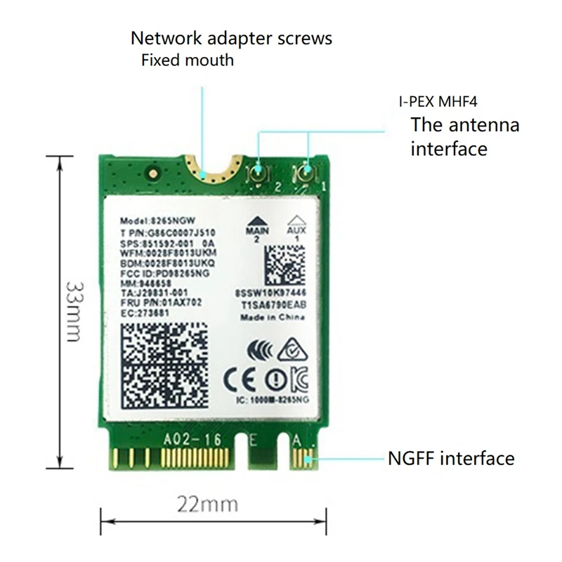 300Mbps+867Mbps Tinklo plokštė 2.4 Ghz-5 ghz, Dual-Band, Network Kortelės BT4.2 M. 2 Wifi Tinklo plokštė AC8265 Už Jetson Nano . ' - ' . 5