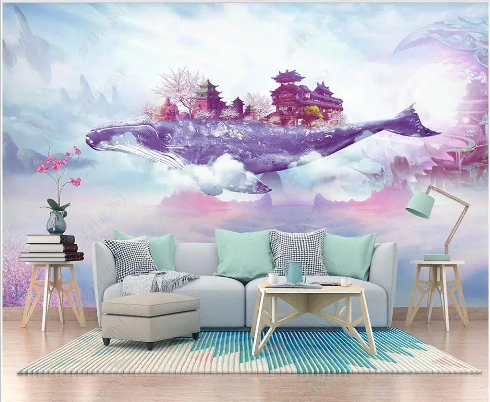3d tapetai sienos ritininis Europos stiliaus spalvinga banginis plaukioja namų dekoro užsakymą freskos 3d foto tapetai ant sienos . ' - ' . 0