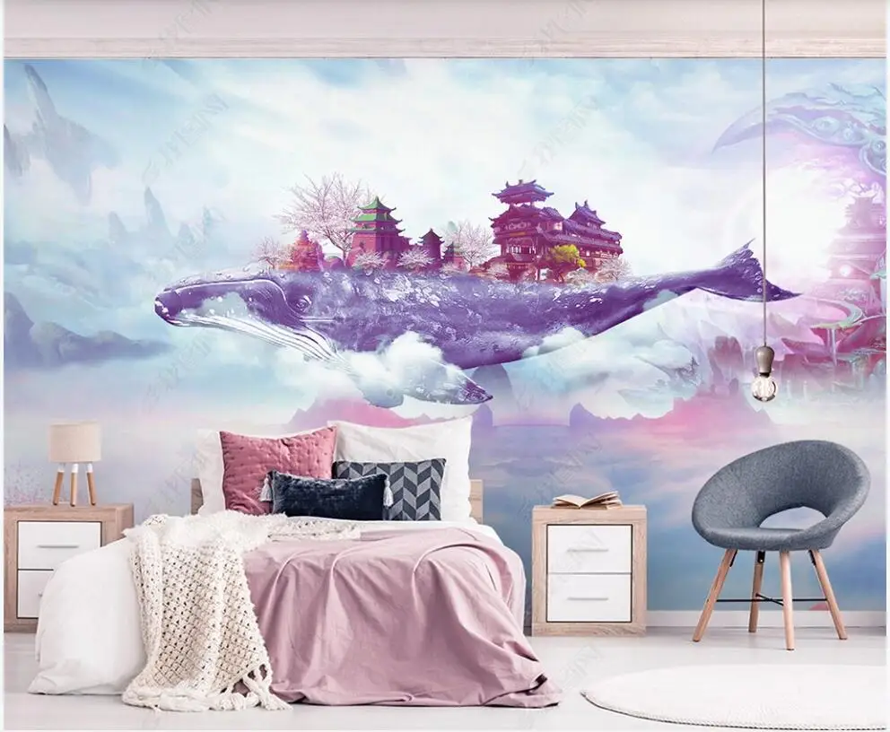 3d tapetai sienos ritininis Europos stiliaus spalvinga banginis plaukioja namų dekoro užsakymą freskos 3d foto tapetai ant sienos . ' - ' . 1