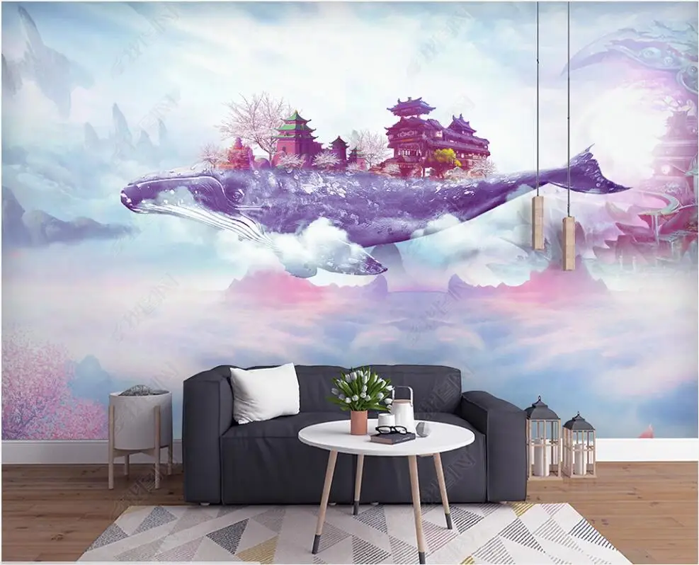 3d tapetai sienos ritininis Europos stiliaus spalvinga banginis plaukioja namų dekoro užsakymą freskos 3d foto tapetai ant sienos . ' - ' . 2