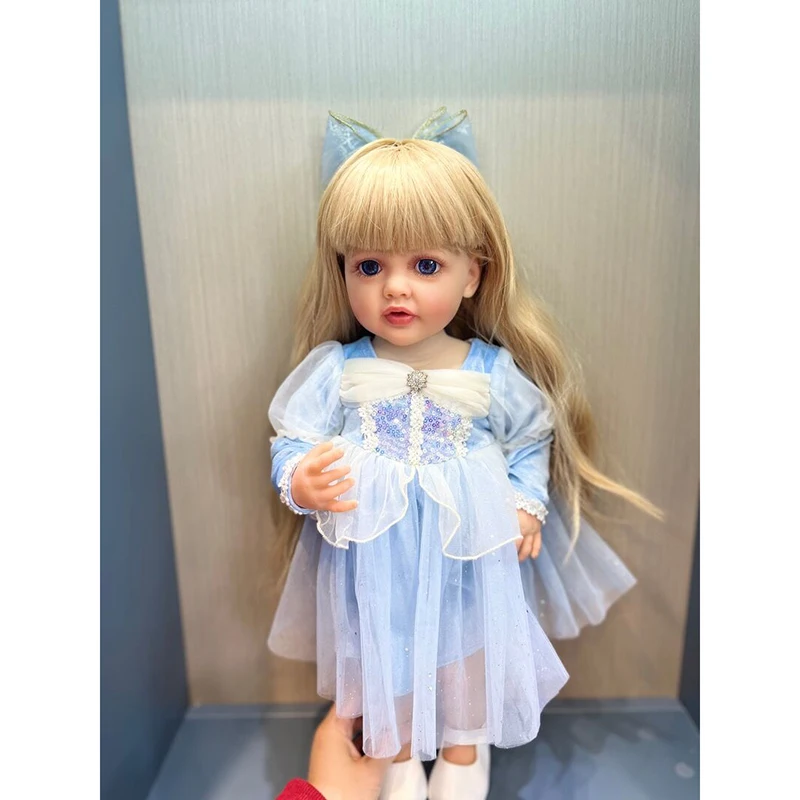 55CM Betty viso Kūno Silikono Minkšta Atgimsta Bamblys Princesė su Ilgi Šviesūs Plaukai, Mėlynos spalvos Suknelė Tikroviška Nekilnojamojo Baby Doll . ' - ' . 0