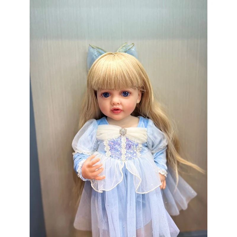 55CM Betty viso Kūno Silikono Minkšta Atgimsta Bamblys Princesė su Ilgi Šviesūs Plaukai, Mėlynos spalvos Suknelė Tikroviška Nekilnojamojo Baby Doll . ' - ' . 1