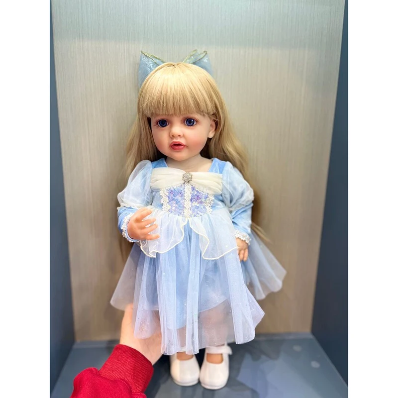 55CM Betty viso Kūno Silikono Minkšta Atgimsta Bamblys Princesė su Ilgi Šviesūs Plaukai, Mėlynos spalvos Suknelė Tikroviška Nekilnojamojo Baby Doll . ' - ' . 2