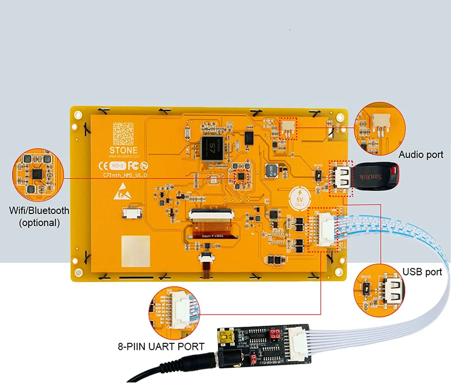 7 Colių HMI Jutiklinis ekranas TFT LCD Modulis su Tinkinimo Aptarnavimą ir Aukštą Rezoliuciją 1800*480/1024*600 Naudoti pramonėje . ' - ' . 1