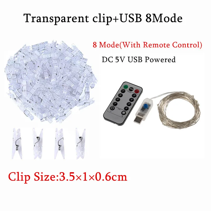 8Mode LED String Žibintai Foto Įrašą Pasakų Lemputė su Nuotolinio Valdymo Girliandas Namų Vestuves Šventė Kalėdų Dekoro Lempos USB . ' - ' . 4