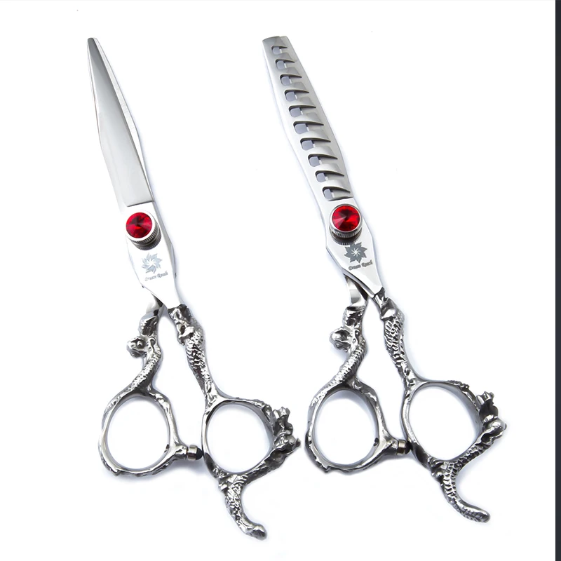 9CR medžiagos 6.0 colių sidabro spalvos su raudona diamond profesionalios plaukų žirklės salonas, kirpykla žirklės cut ir retinimo stilius . ' - ' . 4