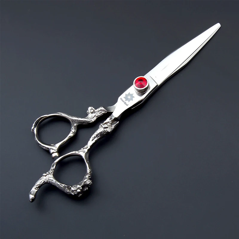 9CR medžiagos 6.0 colių sidabro spalvos su raudona diamond profesionalios plaukų žirklės salonas, kirpykla žirklės cut ir retinimo stilius . ' - ' . 5
