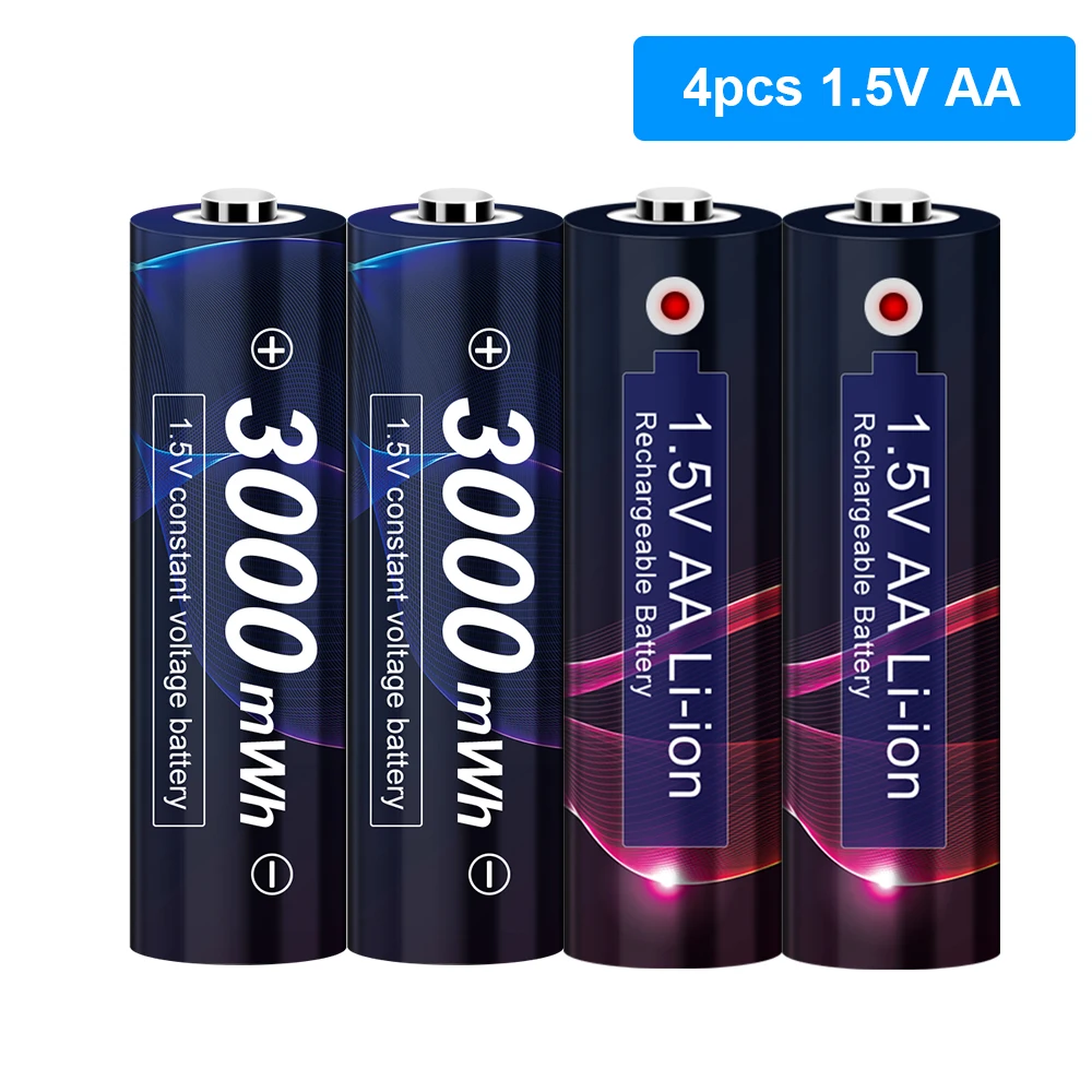 AA 1,5 V Įkrovimo Baterija (akumuliatorius 3000mWh Baterijos AA 1,5 V Li-ion Baterija laikrodžiai, pelės, kompiuterių, 1,5 V AA Įkraunamos Baterijos AA . ' - ' . 0