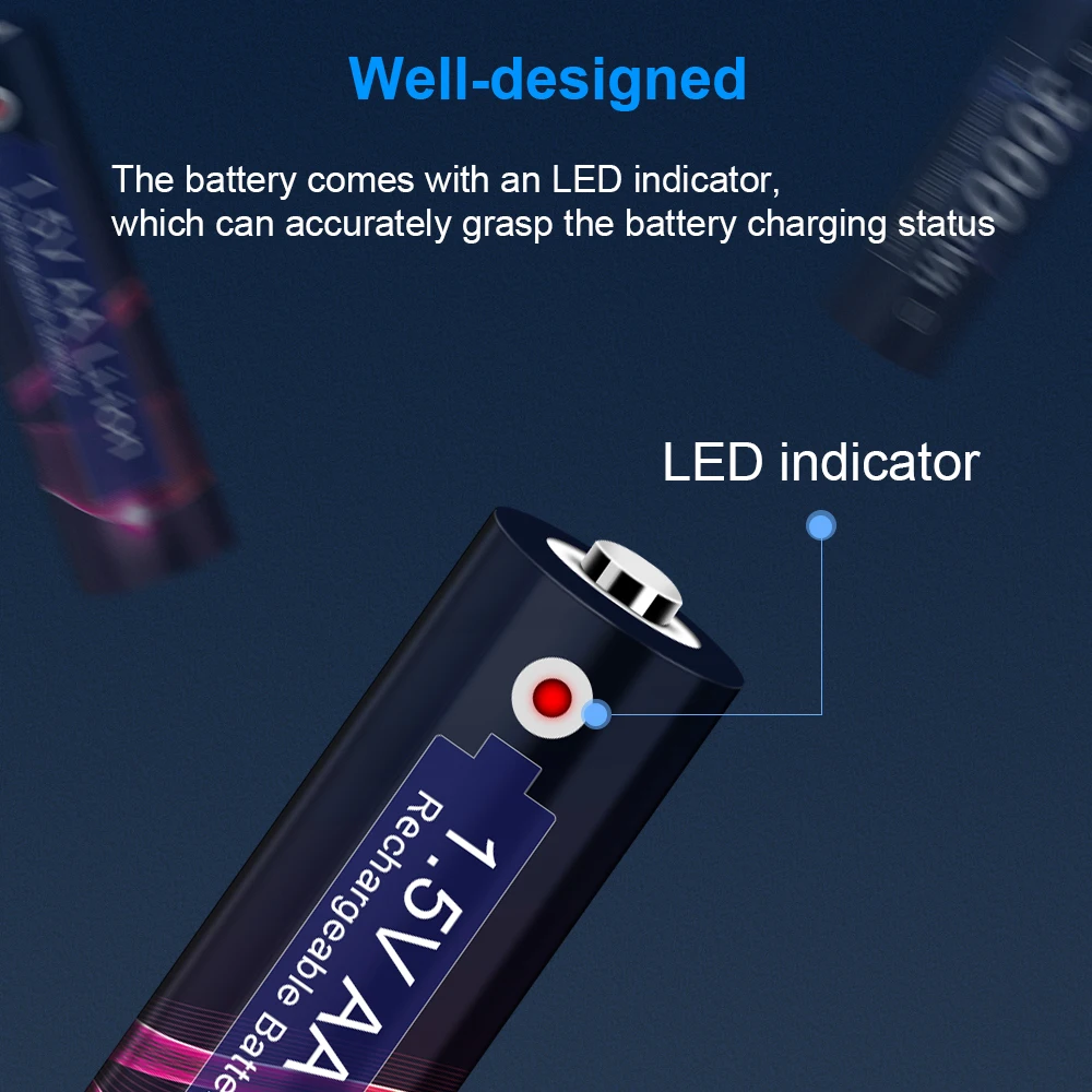AA 1,5 V Įkrovimo Baterija (akumuliatorius 3000mWh Baterijos AA 1,5 V Li-ion Baterija laikrodžiai, pelės, kompiuterių, 1,5 V AA Įkraunamos Baterijos AA . ' - ' . 1