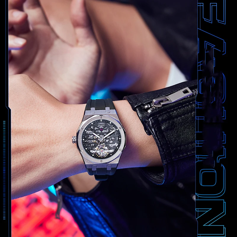 AILANG Vyrų Laikrodžiai 2023 Top Brand Prabanga Mechaninė Automatinė Riešo Laikrodžių Vyrams Skeletas Gumos Dirželis atsparus Vandeniui Reloj Hombres . ' - ' . 3