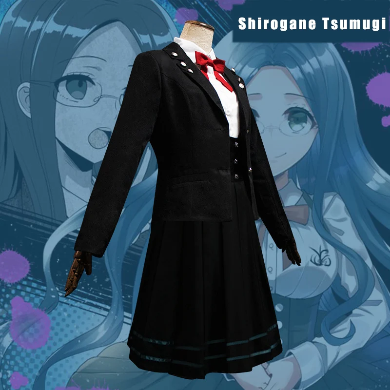 Danganronpa V3 Shirogane Tsumugi cs cosplay universiteto studentų vienodas vyrų ir moterų mokyklos uniformos striukė klostuotas sijonas, lankas, marškinėliai . ' - ' . 2