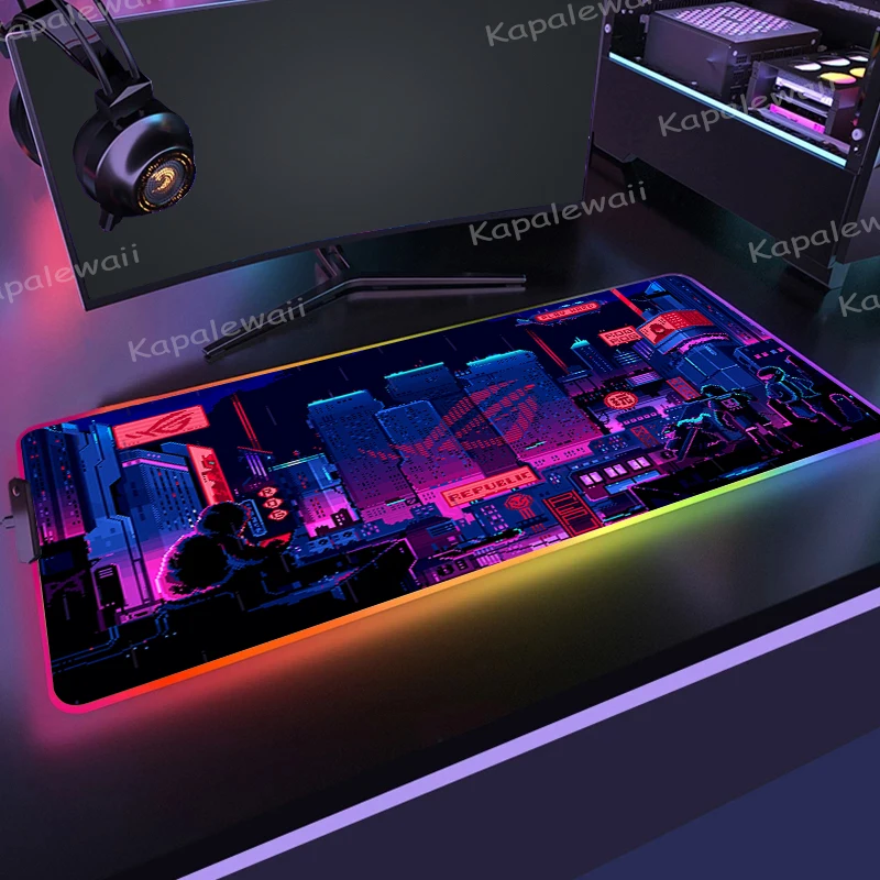 Didelis LED Stalas Kilimėliai XXL RGB Žaidimų Kompiuterį Kilimėlis ASUS 90x40cm Mousepads ROG Apšvietimas Stalo Padas Žaidėjus Šviesos Klaviatūros Kilimėlis . ' - ' . 2