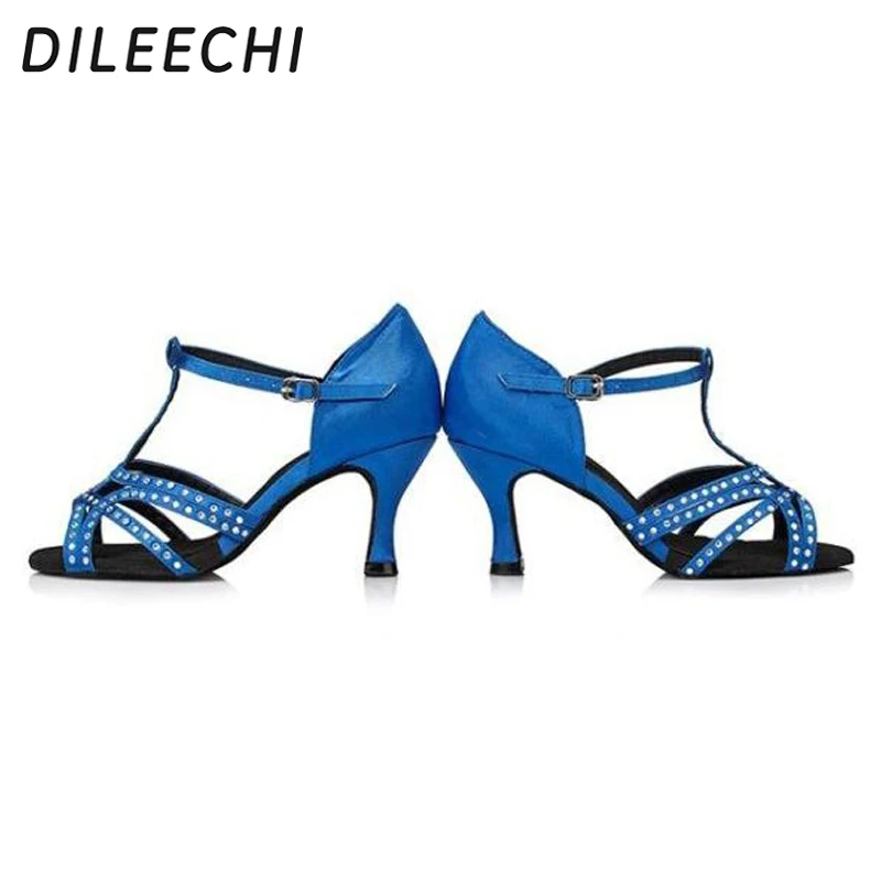 DILEECHI Bronzos Satin black blue cirkonio lotynų šokių batelius moterų Pramoginių šokių bateliai minkštas padas 7.5 cm dydis 38 . ' - ' . 5