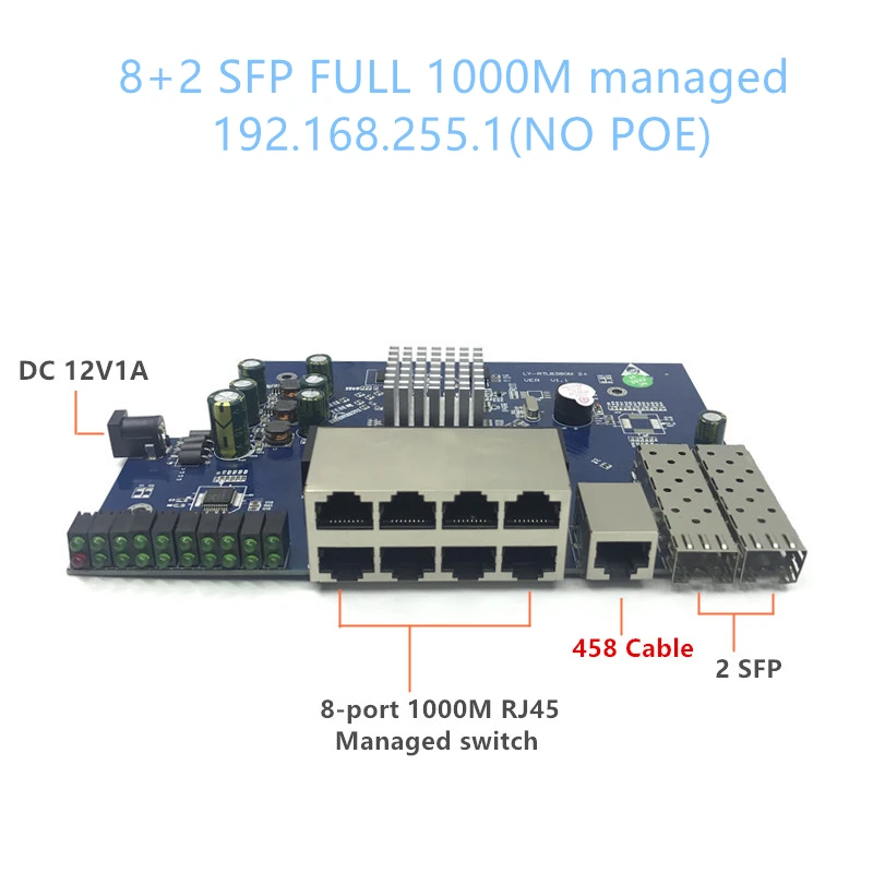 IP Valdymas 8-port 10/100/1000Mbps Ethernet PoE Switch Module Valdomas komutatorius Modulis su 2 Gigabit SFP gigabit ethernet Lizdus jungiklis . ' - ' . 1