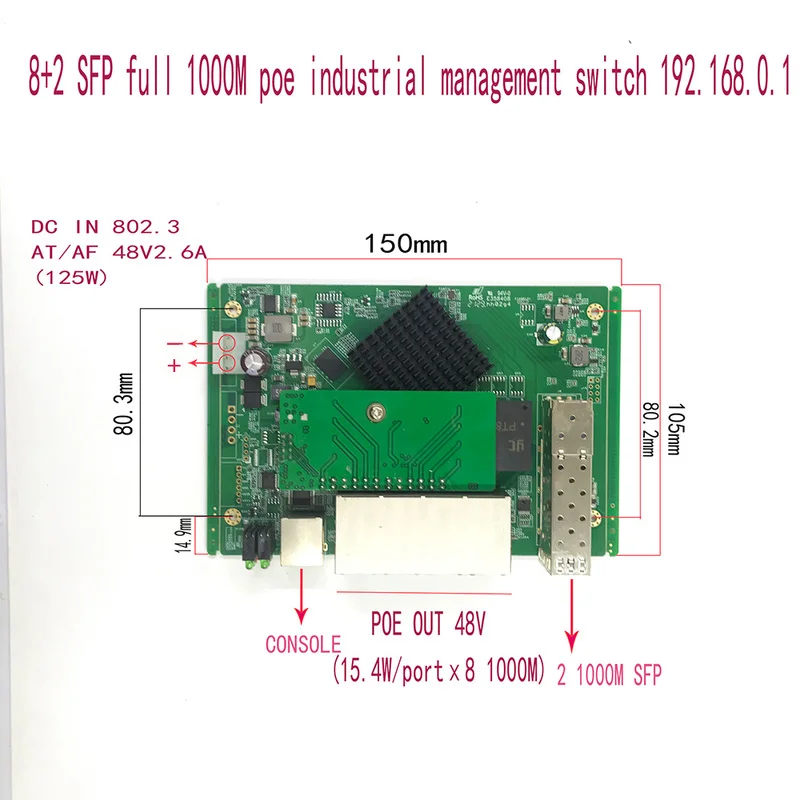 IP Valdymas 8-port 10/100/1000Mbps Ethernet PoE Switch Module Valdomas komutatorius Modulis su 2 Gigabit SFP gigabit ethernet Lizdus jungiklis . ' - ' . 3