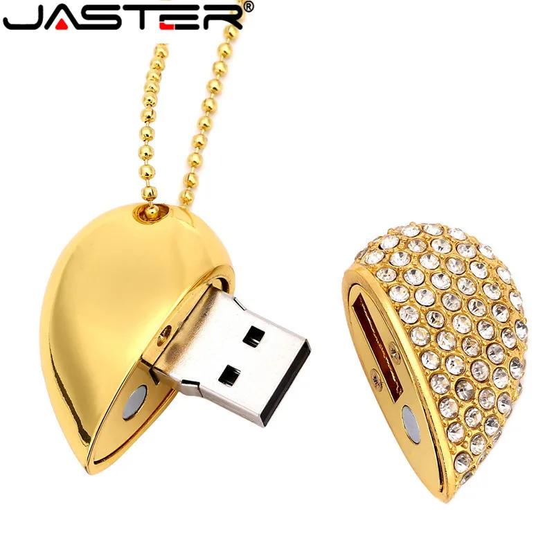 JASTER USB Flash Drive, Krištolo ir Deimantų Širdies formos Grandinės Sustabdymo Ratai 64GB Pink32GB Aukso Karoliai Memory Stick Atostogų Dovanų . ' - ' . 1