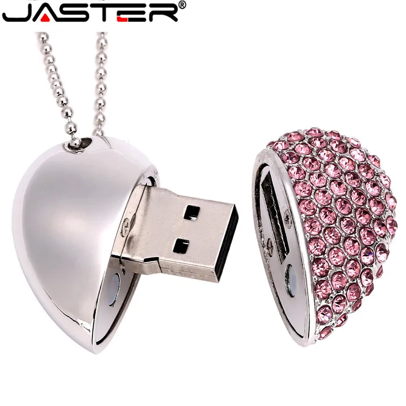 JASTER USB Flash Drive, Krištolo ir Deimantų Širdies formos Grandinės Sustabdymo Ratai 64GB Pink32GB Aukso Karoliai Memory Stick Atostogų Dovanų . ' - ' . 2