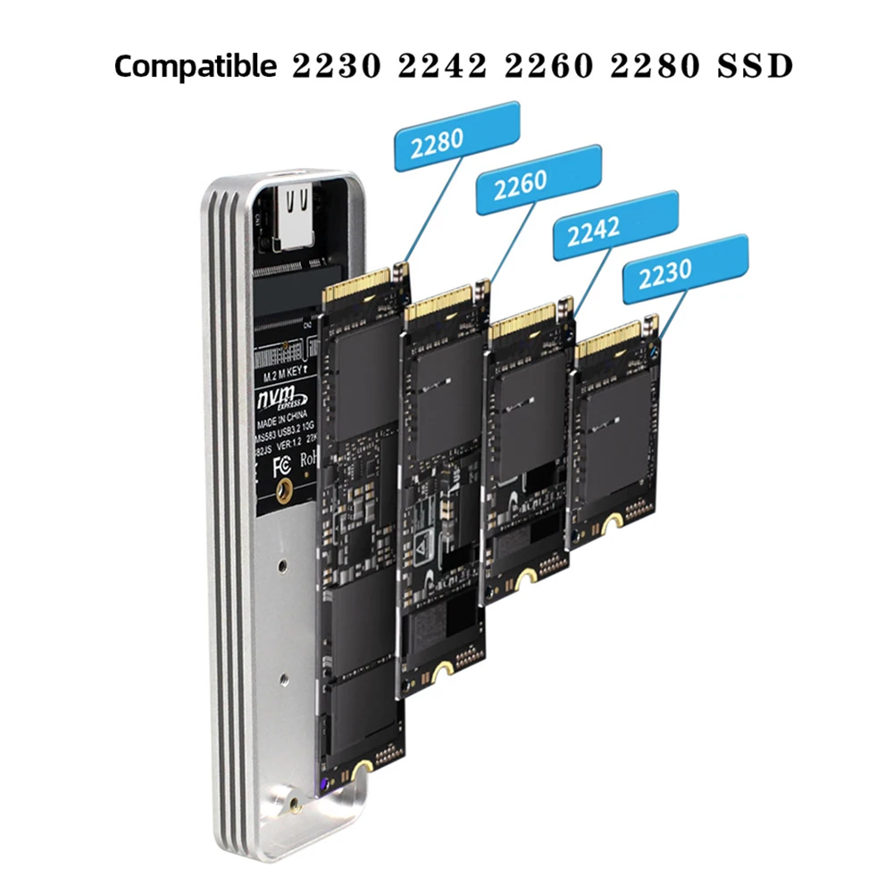 M. 2 PCIE NVMe SSD Talpyklos 10Gbps USB3.1 Gen2 Aliuminio korpusą, M&B Klavišą M2 Nvme Kietojo Disko Dėžutė 2230 2242 2260 2280 . ' - ' . 1