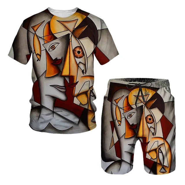 Naujas Abstraktaus Meno vyriški Marškinėliai Rinkiniai 3D Spausdinimo Vasaros Atsitiktinis Marškinėliai Šortai Dviejų dalių Komplektas Negabaritinių Apvalios Kaklo Megztinis Tracksuit . ' - ' . 1