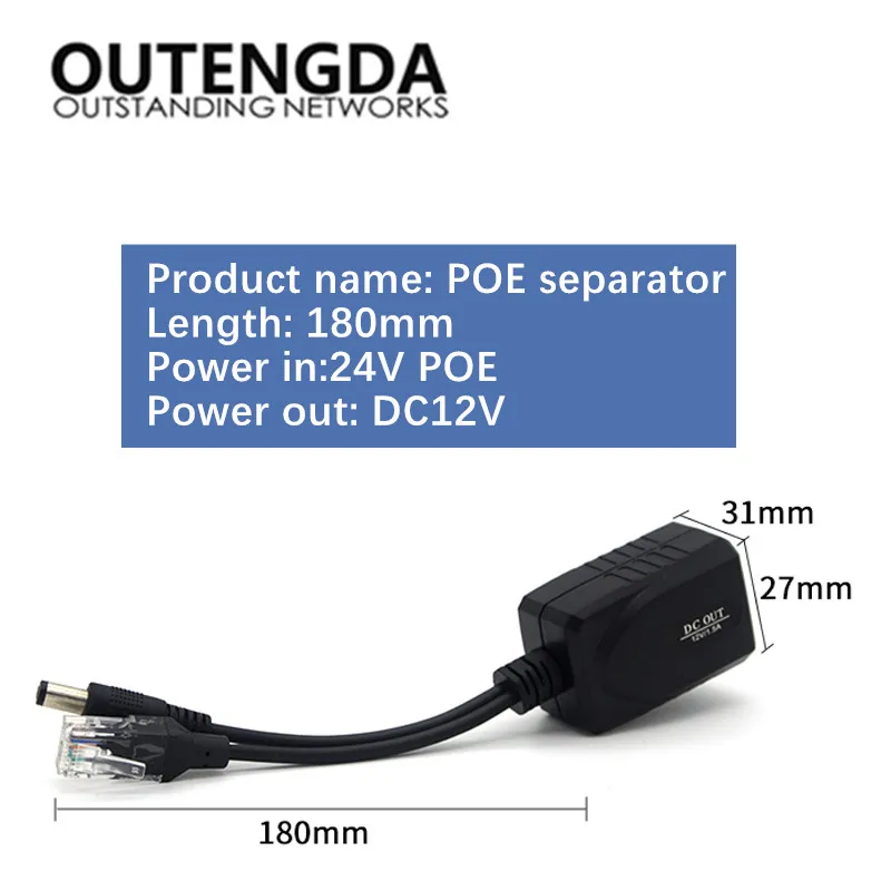POE Splitter Konvertuoti 24V į 12V DC Out Power splitter per tinklo kabelį, IP Stebėjimo kameros . ' - ' . 0