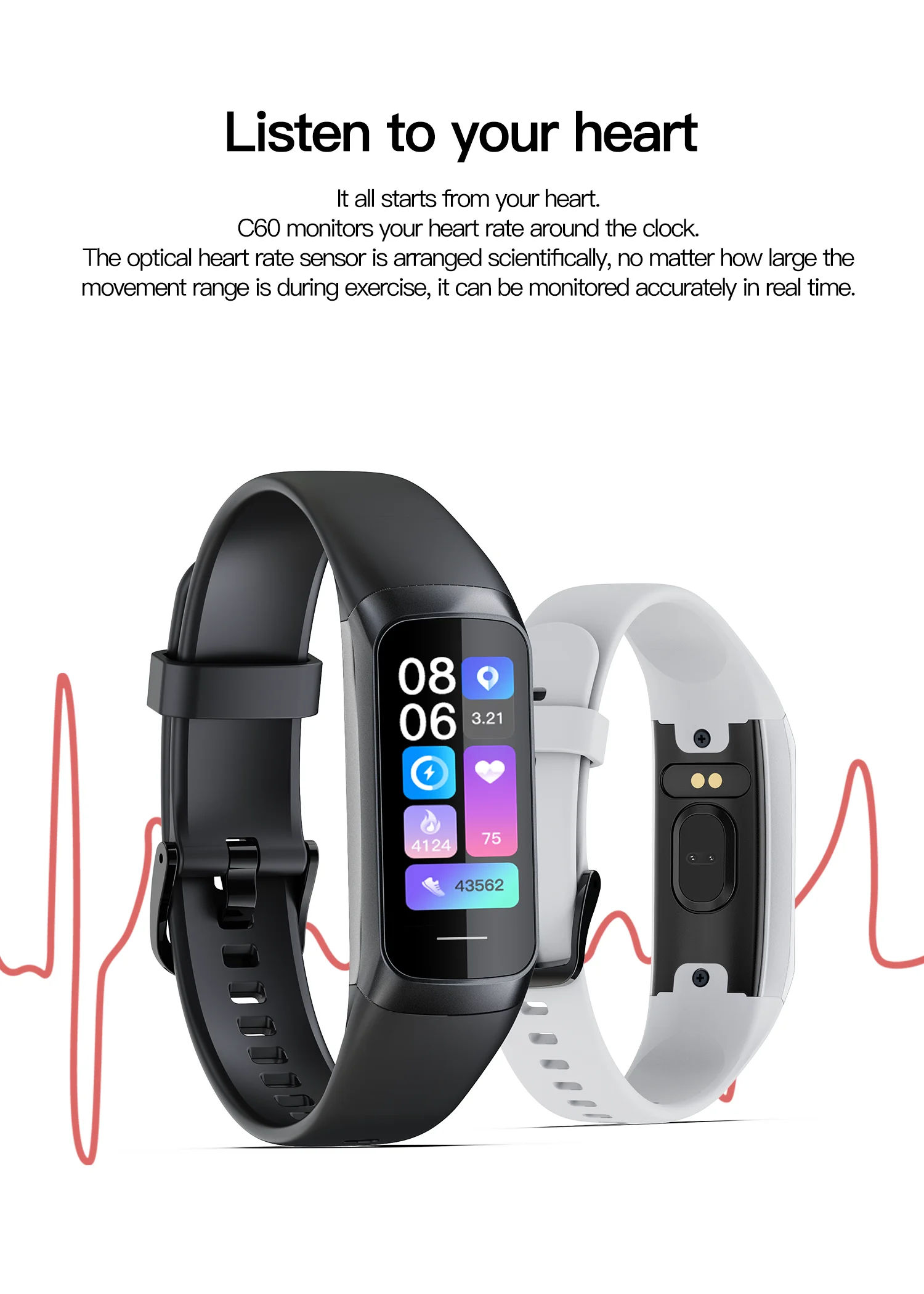 Royaltenic C60 SmartBand Fitness Tracker Vyrai Moterys Smartwatch Kūno Temperatūra Sveikas Stebėti Smart Apyrankė Silikono Smartband . ' - ' . 5