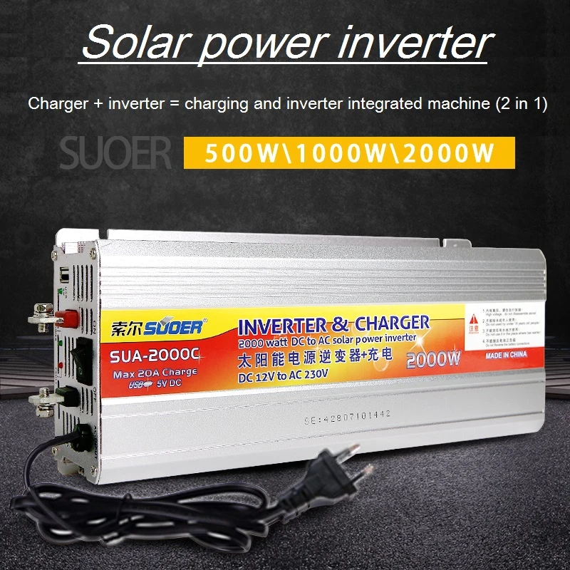 Solar Hybrid Inverter 12V 220V Maitinimo, Keitiklio Įkroviklis Įtampos Transformatorių, Usb 500W 1000W 2000W Konverteris Adapteris Namuose . ' - ' . 0