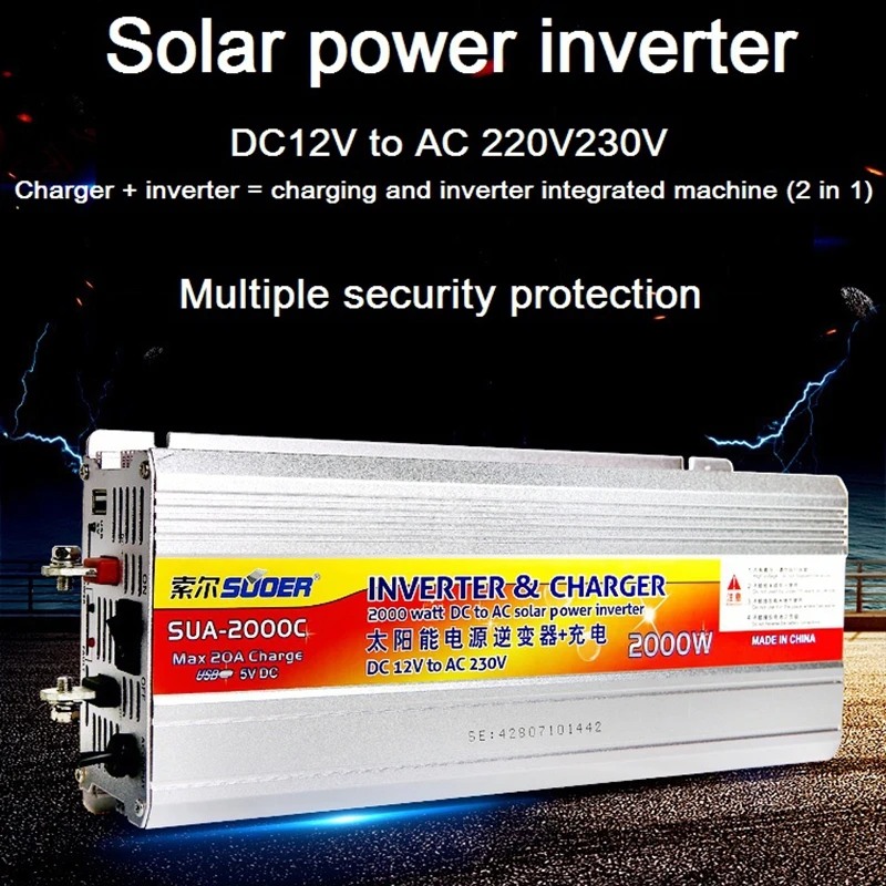 Solar Hybrid Inverter 12V 220V Maitinimo, Keitiklio Įkroviklis Įtampos Transformatorių, Usb 500W 1000W 2000W Konverteris Adapteris Namuose . ' - ' . 1