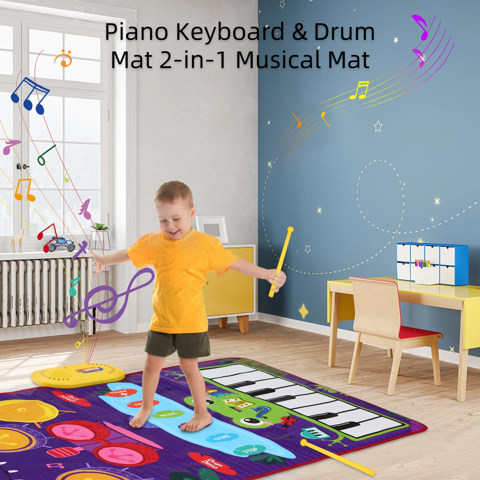Vaikų Mušamųjų instrumentų Antklodė Ankstyvojo Ugdymo Muzikos Piano Jazz Drum Pad 2 in 1 Pedalas Šokių Antklodė Švietimo Žaislas . ' - ' . 0