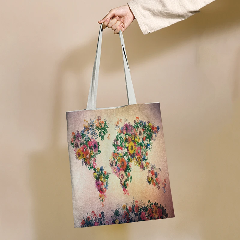 Vintage Stiliaus Pasaulio Žemėlapyje Modelis Daugkartinio Naudojimo Pirkinių Krepšys Canvas Tote Maišai, Spausdinimas Ekologinio Maišelį Pirkėjo Pečių Krepšiai . ' - ' . 1