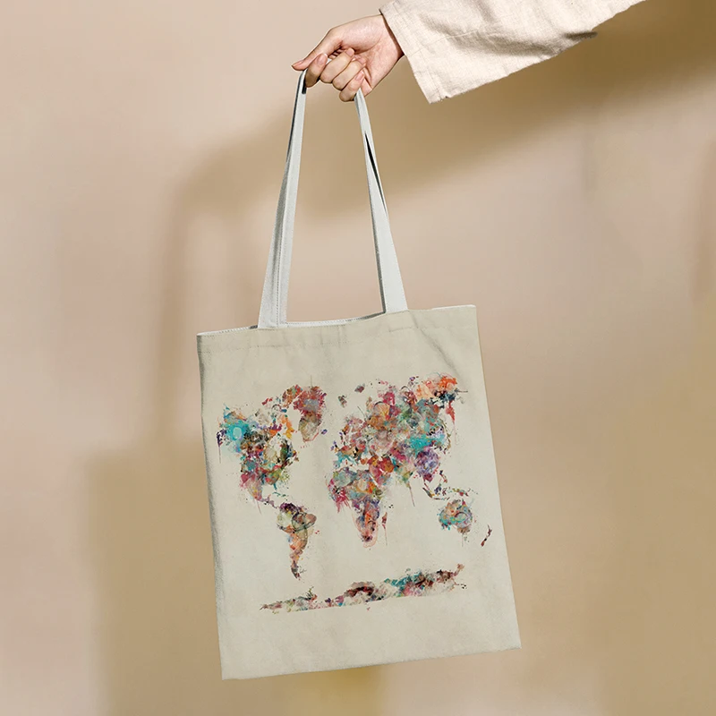 Vintage Stiliaus Pasaulio Žemėlapyje Modelis Daugkartinio Naudojimo Pirkinių Krepšys Canvas Tote Maišai, Spausdinimas Ekologinio Maišelį Pirkėjo Pečių Krepšiai . ' - ' . 2