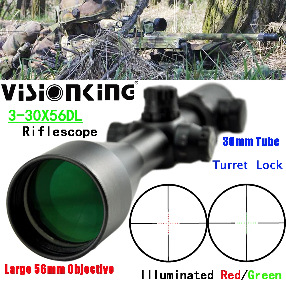 Visionking 3-30x56 Trajektorija Užraktas Medžioklės Riflescope High Power Side Dėmesio Optinį Taikiklį .22 .50 Su Žiedu skėtį nuo saulės Gaubtai . ' - ' . 0