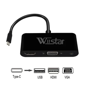 10VNT Wiistar USB C iki HDMI VGA Adapteris HDMI/VGA/ Audio/USB 3.0 Prievadas Konverteris, skirtas Macbook Samsung Nešiojamas kompiuteris