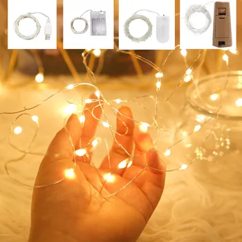 USB LED Varinės Vielos Lempos Kalėdinė Dekoracija Baterija Švenčių Butelį Šviesos 1m 2m 3m 5m 10m Girliandą Pasakų String Žibintai