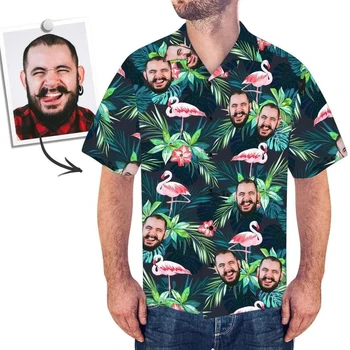 Vasaros Asmeninį Foto Veido Marškinėliai Asmeninį trumpomis Rankovėmis mygtuką Havajų Marškinėliai - Vyrų beach party marškinėliai