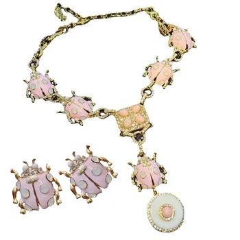 Europos ir Amerikos teismas vintage stiliaus auskarai temperamentas rožinė septynių žvaigždučių biedronka emalio amatų rinkinys moterims