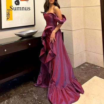 Sumnus Violetinė Off Peties Undinė Vakaro Suknelės Ruched Satino Arabų Vestuvės Dress Stebėjimo Ilgai Dubajus Atveju, Chalatai
