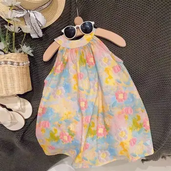 Vaikų Drabužiai 2023 Vasaros Naują korėjos Mergaičių Printed Dress Mažoms ir Vidutinėms Vaikų Kūdikių Gėlių Slydimo Suknelė