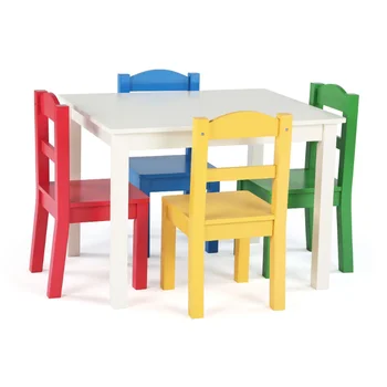 Kuklus Įgulos Susitikime Kolekcija Vaikams Medienos Stalas ir 4 Kėdės Nustatyti, Balta ir Pirminės