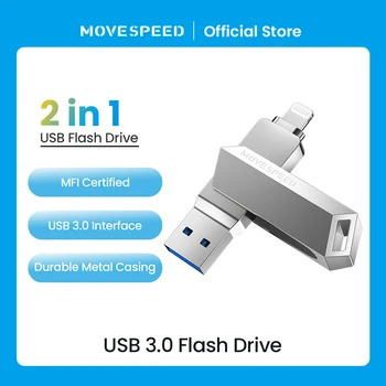 MOVESPEED 2 in 1 USB Flash Drive 3.0 Pen Ratai 256 GB 128 GB USB Atmintuką PFI Sertifikuota Metalo Flash Drive 