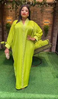 Afrikos Suknelės Moterims Vasaros Elegantiškas Afrikos Long Sleeve V-kaklo Balta Violetinė Žalia Poliesteris Ilga Suknelė Musulmonų Abaja