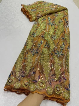 Mados Afrikos, Nigerijos Tiulio Šalis Aukštos Kokybės Suknelė Damask Vestuvių Siuvinėjimo, Siuvimo Blizgančiais Nėrinių Audinio 5Yards JL229