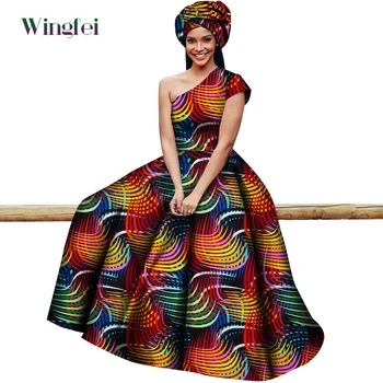 Ankara Mados Afrikos Suknelės Moterims su Headwrap Dashiki Šalis Suknelės Off Peties Maxi Ilgas Afrikos Vakare Chalatai WY3078
