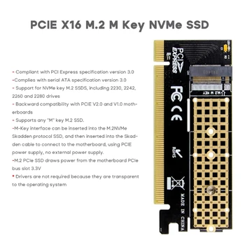 M2 PCIE x16 Adapterio plokštę Pci-e m2 Konverteris Stove NVMe SSD Adapteris m2 M-Key PCI-Express 3.0 Palaikymą 2230-2280