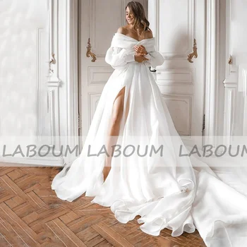 LaBoum nuo Peties Vestuvių Suknelės Moterims vestido simple de noiva Nuotakos Visiškai Sluoksniuotos Rankovėmis-Line Teismas Traukinio Užtrauktukas