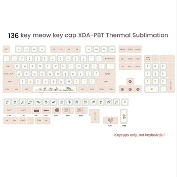 136 Klavišus XDA Profilis Keycaps PBT DAŽŲ-SUB Cute Kačių Temą, Rožinė Keycap Vyšnių Mx Jungiklis GMMK Pro 