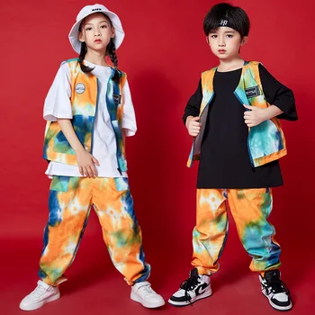 Vaikas Kpop Hip-Hop Drabužių Grafinis Tee Marškinėliai be Rankovių Striukė Viršuje Streetwear Jogger Harajuku Pants Mergaitė Berniukas Kostiumas