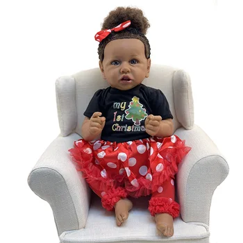 55CM Bebe Atgimsta Afrikos Amerikos Tamsios Odos, Kūdikių Lėlės su Įsišaknijusi Garbanotas Plaukų Tikroviška Baby Doll Bonecas Bebe Žaislai, Dovanos
